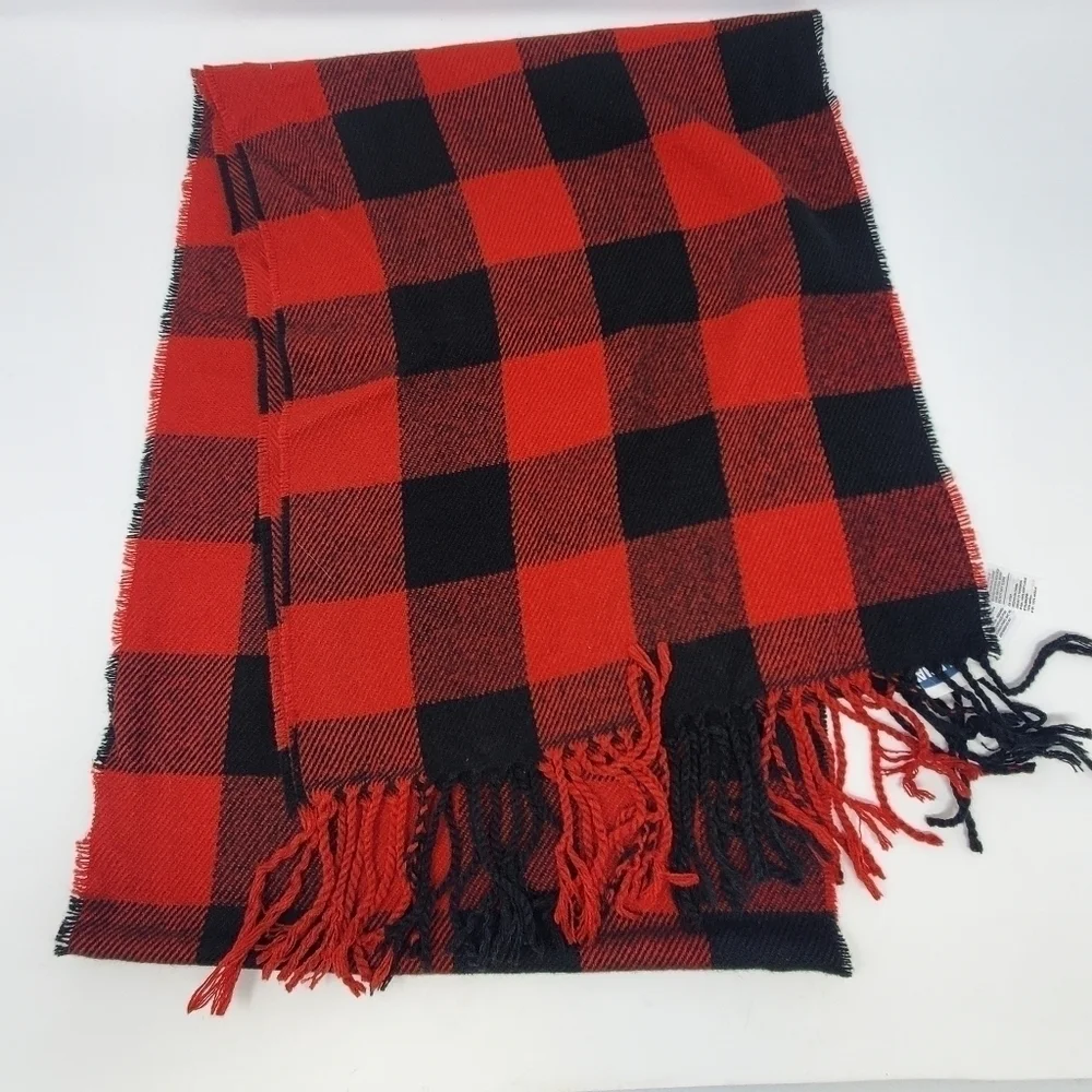 NWT OLD NAVY RED & BLACK BUFFALO PLAID SCARF LONG CHRISTMAS FESTIVE WOMEN OS
